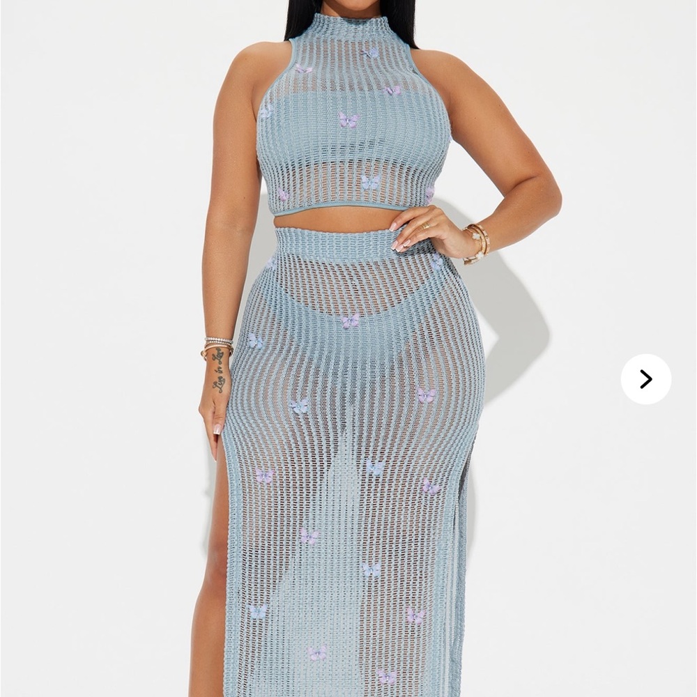 Fashion Nova Butterfly 🦋 Paradise Crochet Blue Sheer Skirt Set